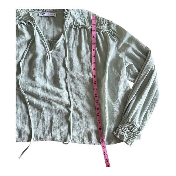 ZARA Soft Textured Boho Blouse Balloon Sleeve Top Airy Pistachio Mint Green XL - Picture 11 of 13